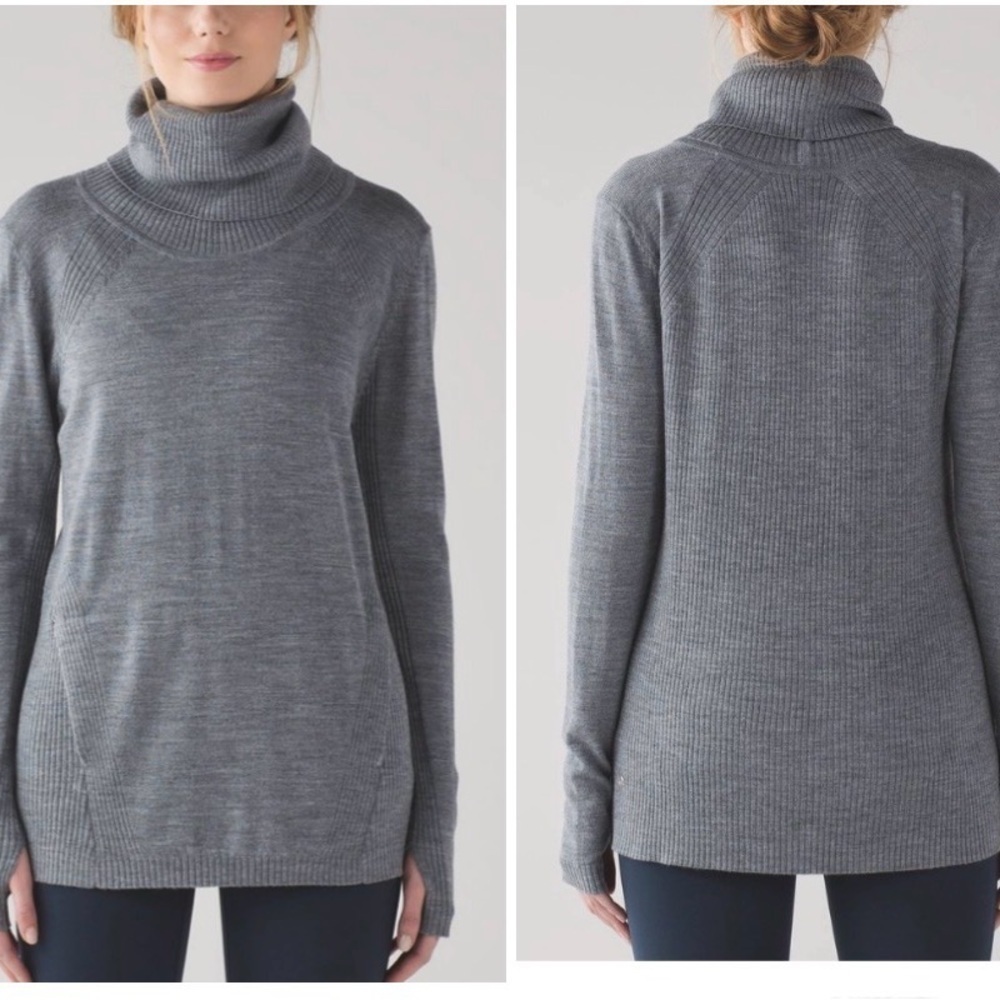 Lululemon Sweat & Savasana Sweater Heathered Medium Grey Merino Wool Women 10/12